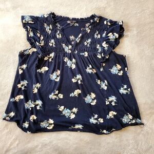Lucky Brand ruffle sleeve flowy top size L